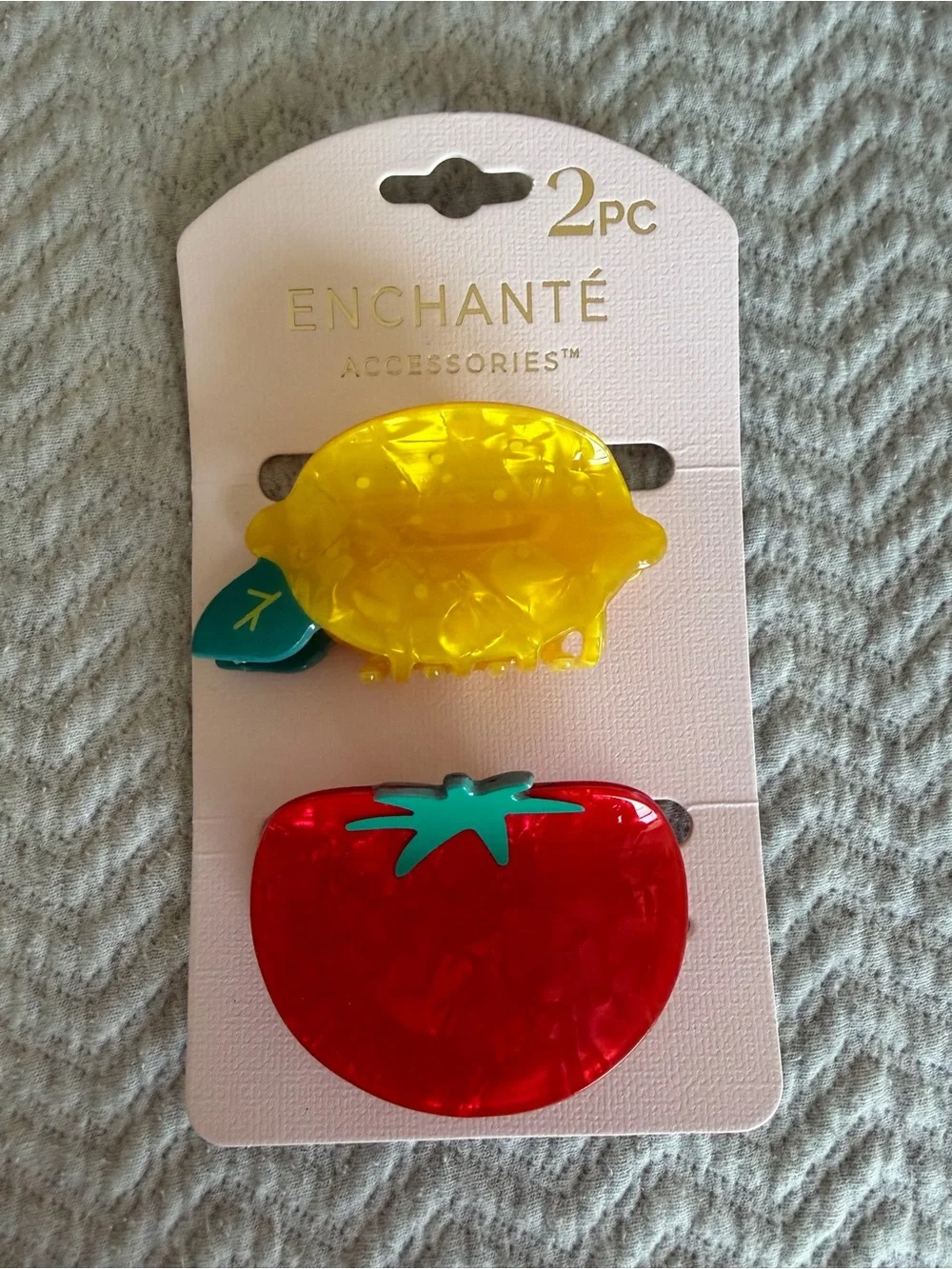 Enchanté Fruit Hair Claw Clip Set Lemon Tomato Acrylic 2PC Cute Kawaii Y2K